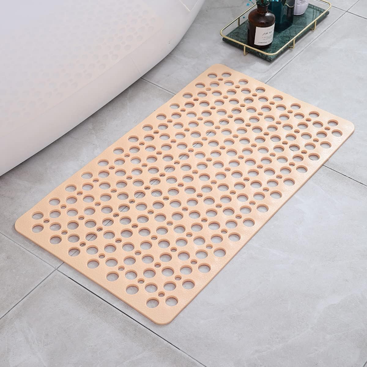 Tapis de douche antidérapant en PVC à ventouses, quatre formats, beige