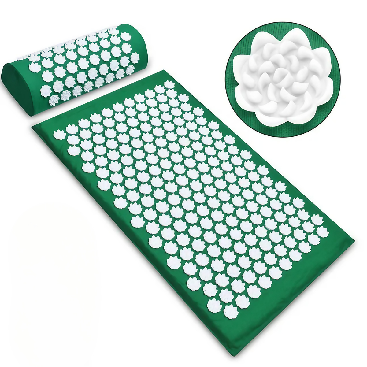Tapis d'acupression champ de fleurs pour la détente, vert