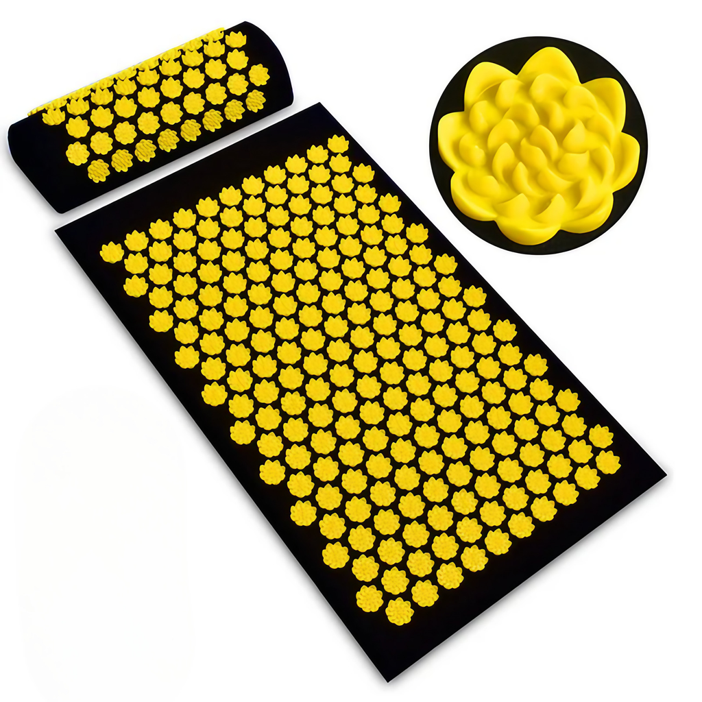 Tapis d'acupression champ de fleurs pour la détente, jaune