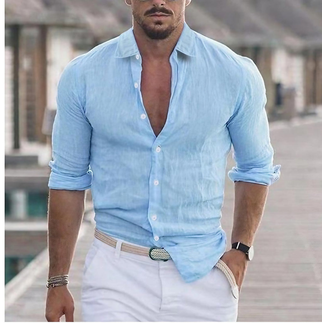 Chemise homme d'été, coupe décontractée, six coloris, bleu ciel