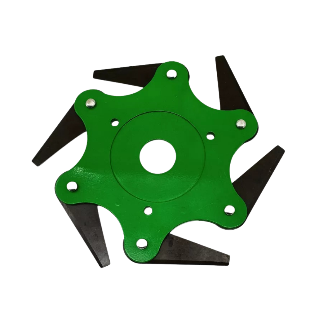 Tête de débroussailleuse à six lames en acier, fixation 25,4 mm, vert