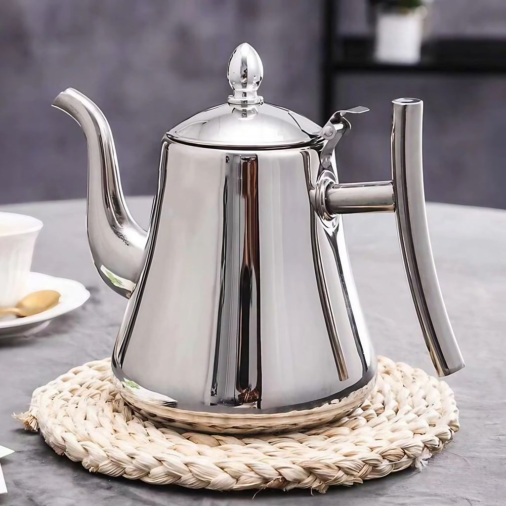 Théière bouilloire en acier inoxydable avec filtre, 1 L ou 1,5 L, argenté