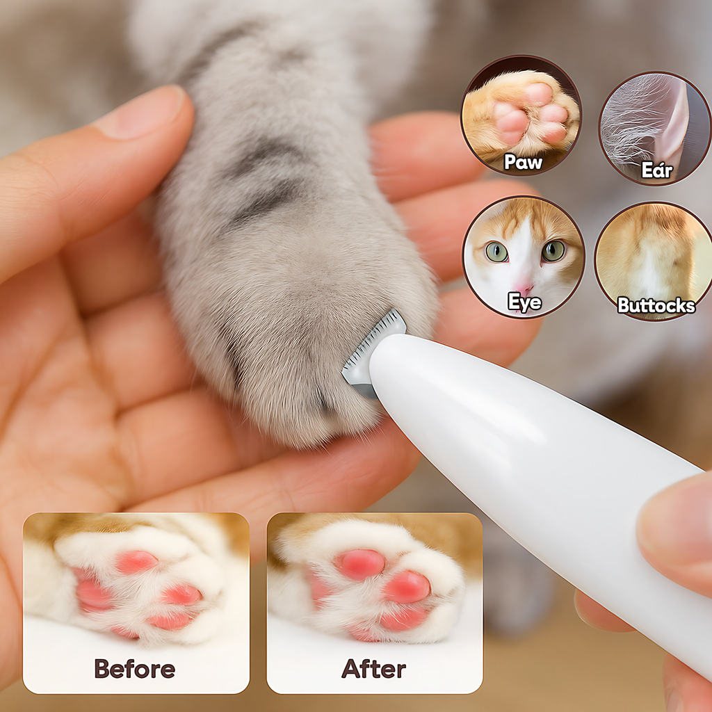 Tondeuse pattes et museau pour chien et chat, étanche, LED, blanc
