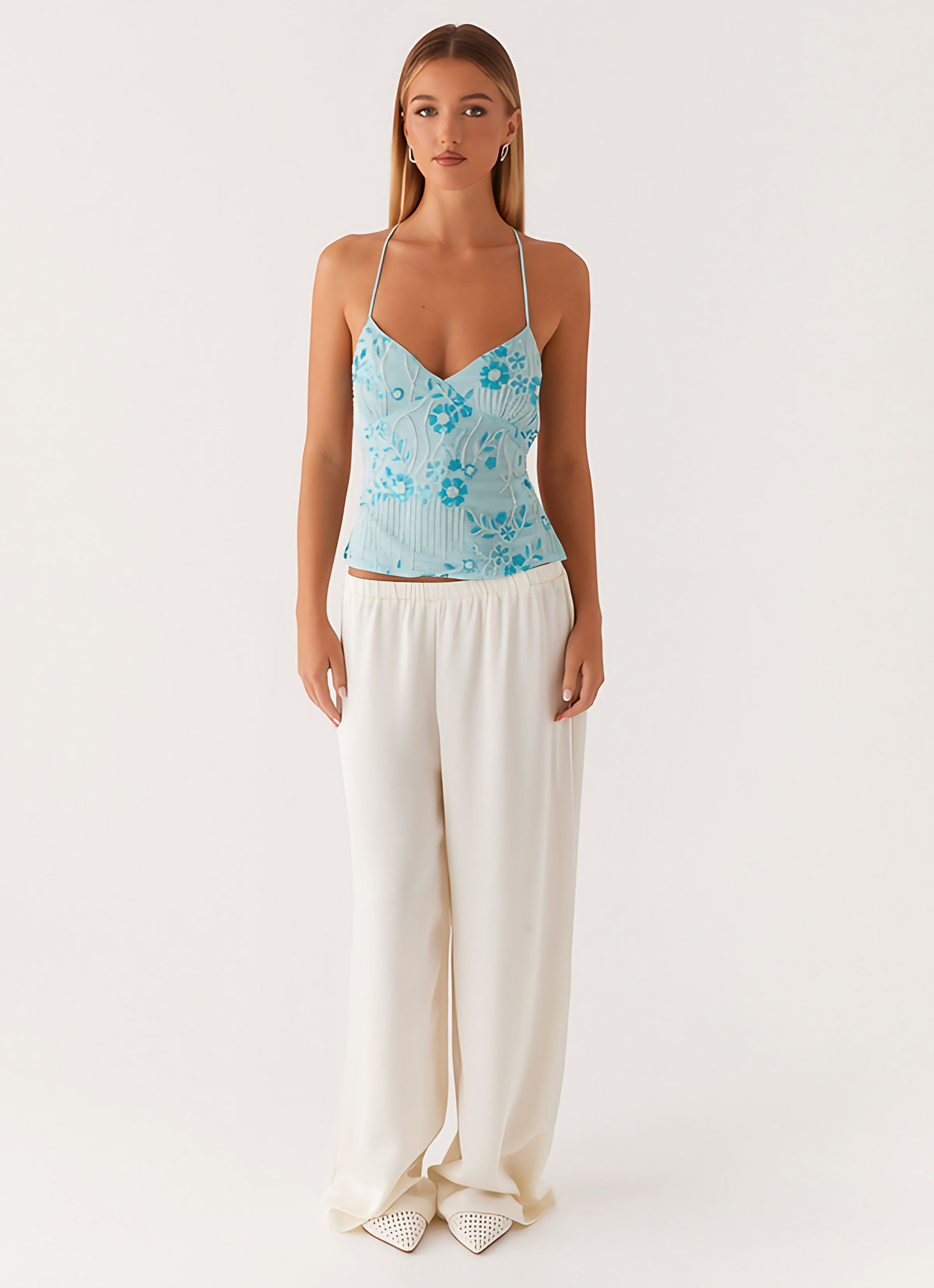 Top caraco à sequins dos nu, bretelles croisées, du S au XL, bleu