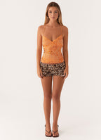Top caraco à sequins dos nu, bretelles croisées, du S au XL, orange