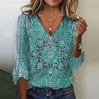 Haut imprimé femme col V, manches 3/4, du S au 2XL