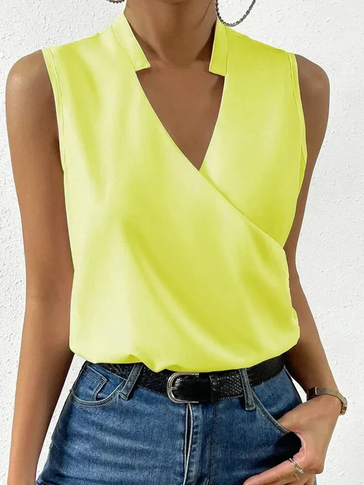 Top sans manches femme à col V, unis ou bicolores, du S au 3XL