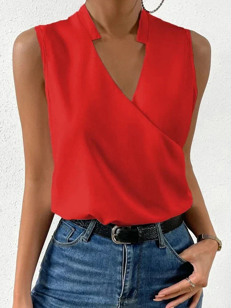 Top sans manches femme à col V, unis ou bicolores, du S au 3XL, rouge
