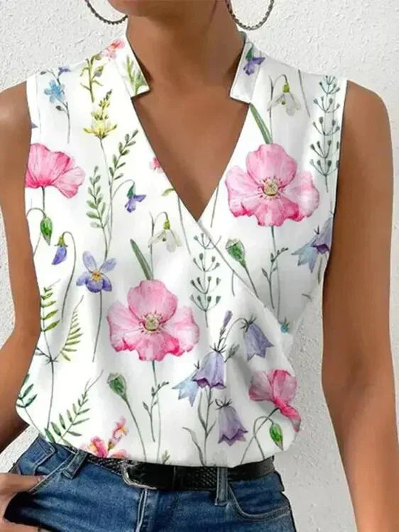 Top sans manches femme à col V, unis ou bicolores, du S au 3XL, blanc et rose
