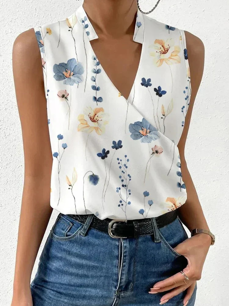 Top sans manches femme à col V, unis ou bicolores, du S au 3XL, blanc et bleu