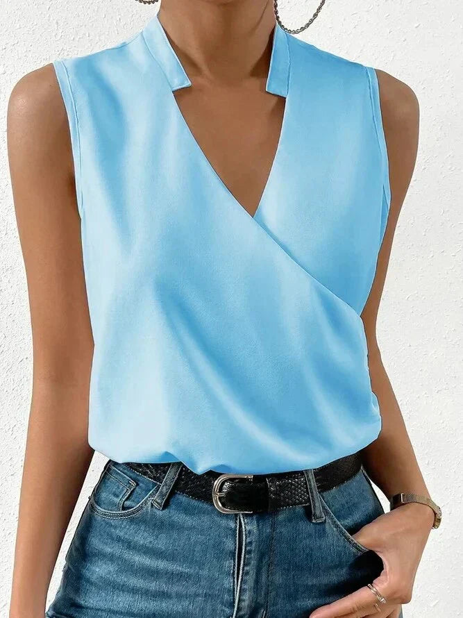 Top sans manches femme à col V, unis ou bicolores, du S au 3XL, bleu