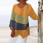 Top bicolore femme à col V, manches longues, du XS au 3XL, jaune