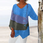 Top bicolore femme à col V, manches longues, du XS au 3XL, bleu