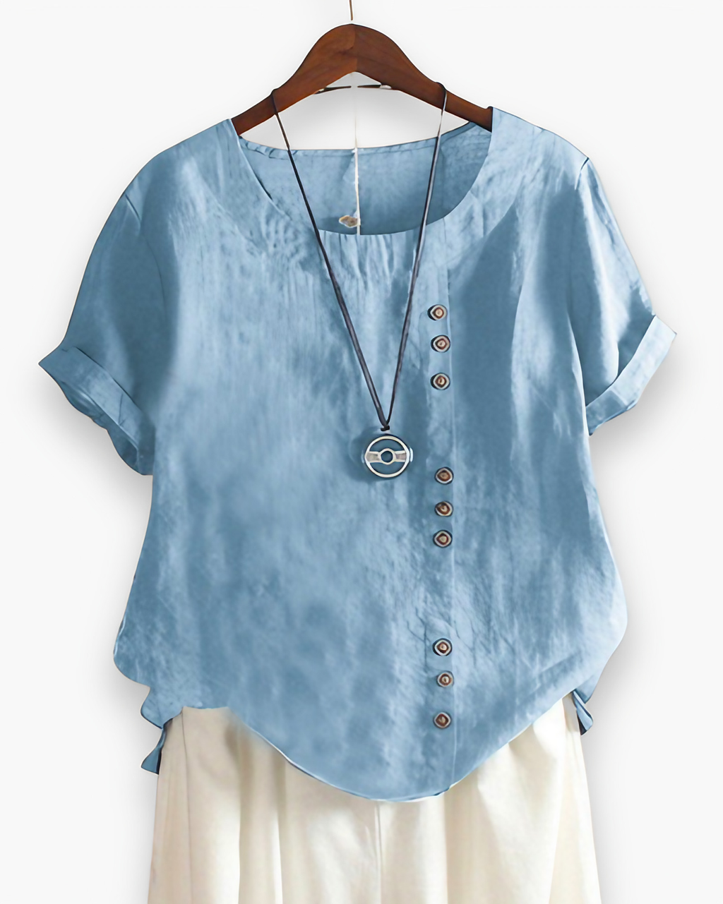 Top femme boutonné pour l'été, huit coloris, du S au 5XL, bleu clair