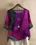 Haut bohème femme à motifs entrelacés, manches courtes, lilas