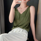 Top femme col V coupe fluide, sept coloris, du S au 3XL, vert armée