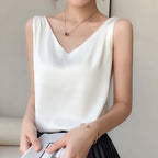 Top femme col V coupe fluide, sept coloris, du S au 3XL, blanc