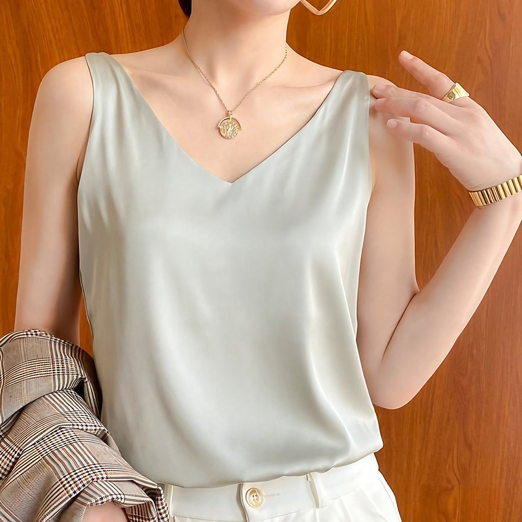 Top femme col V coupe fluide, sept coloris, du S au 3XL, vert clair