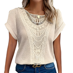 Haut en dentelle femme coupe ajustée, sept coloris, XS au 3XL, beige
