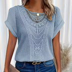 Haut en dentelle femme coupe ajustée, sept coloris, XS au 3XL, bleu clair