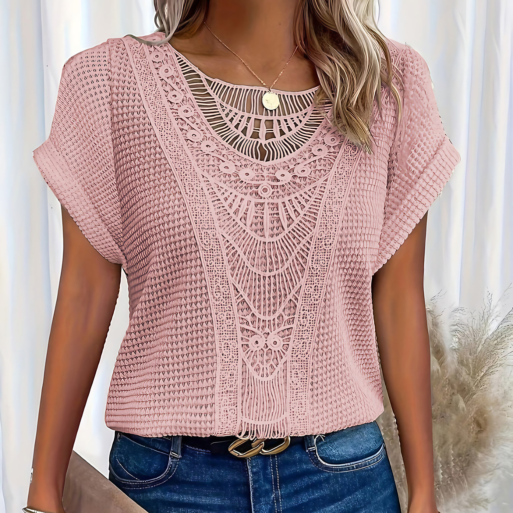 Haut en dentelle femme coupe ajustée, sept coloris, XS au 3XL, rose