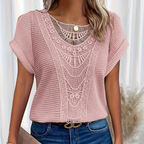 Haut en dentelle femme coupe ajustée, sept coloris, XS au 3XL, rose