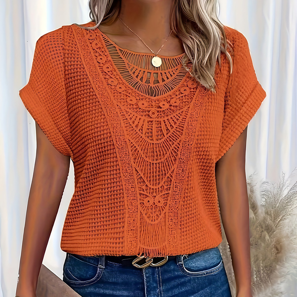 Haut en dentelle femme coupe ajustée, sept coloris, XS au 3XL, orange