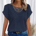Haut en dentelle femme coupe ajustée, sept coloris, XS au 3XL, bleu foncé
