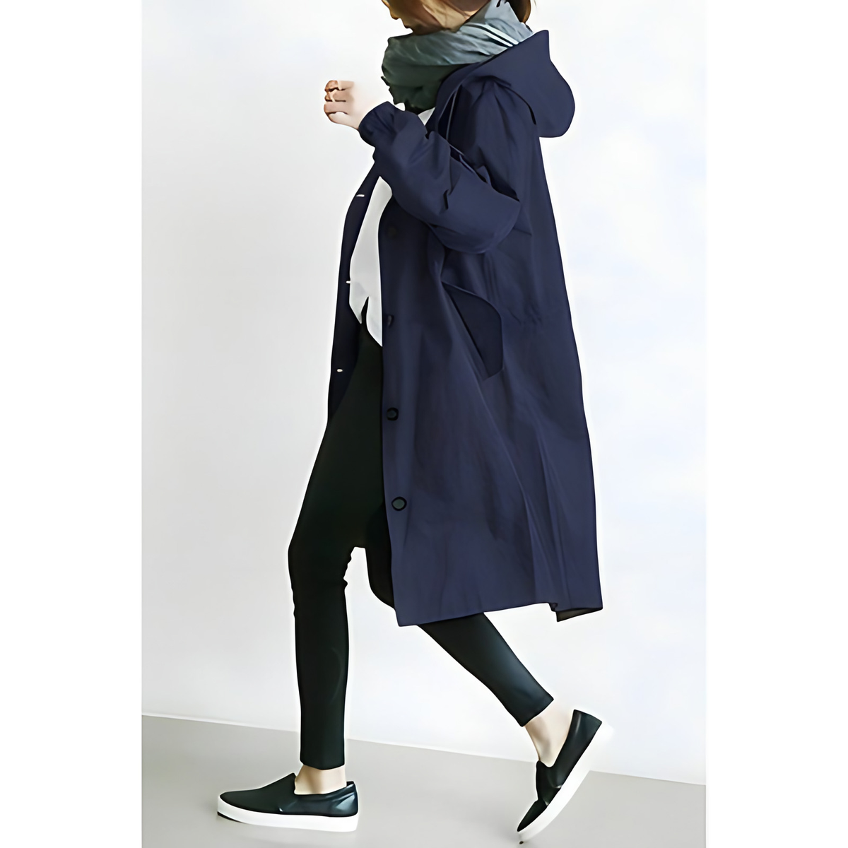 Trench-coat femme coupe ajustée, résistant à l'eau, bleu marine