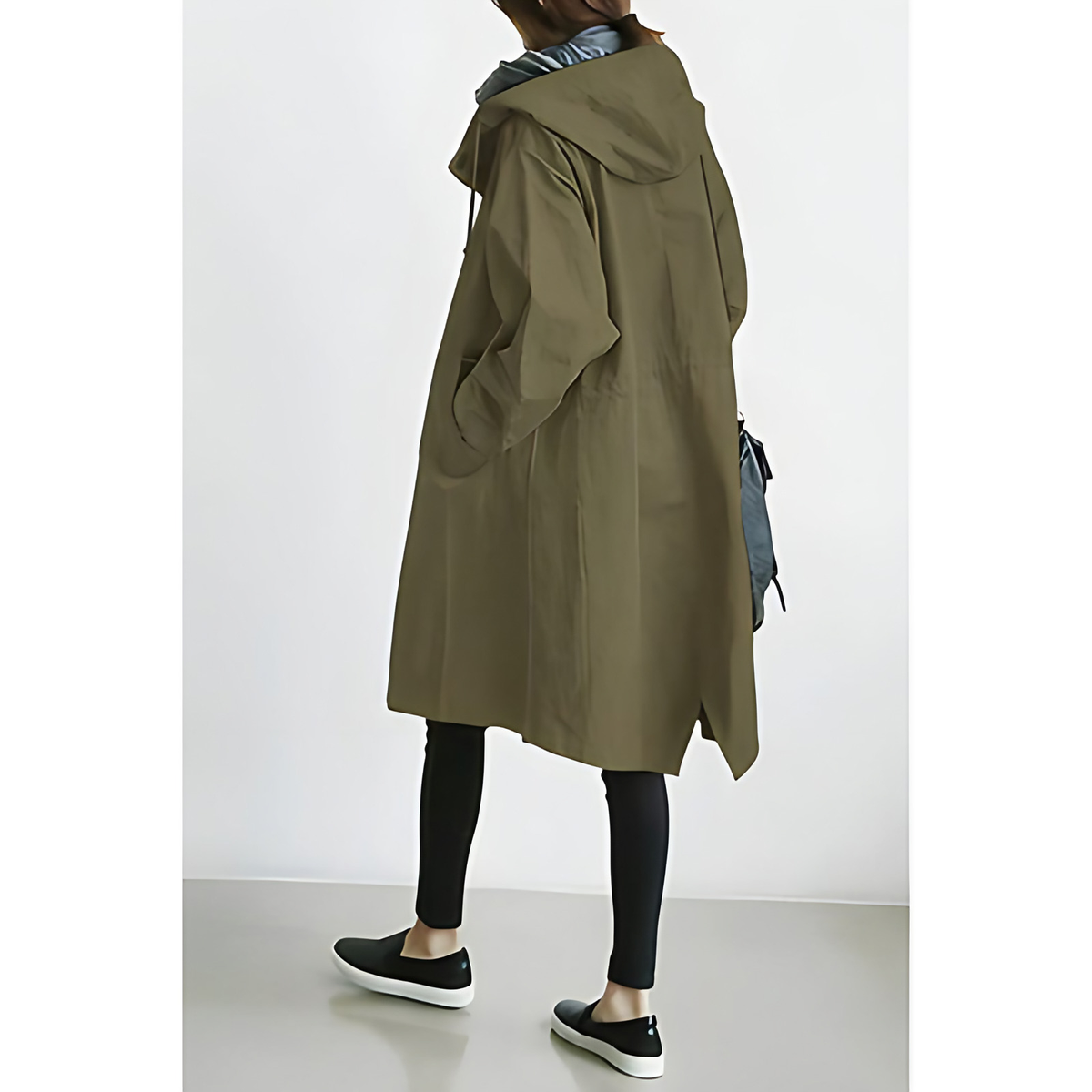 Trench-coat femme coupe ajustée, résistant à l'eau, vert armée