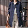 Trench mi-long femme boutonné, bleu foncé ou noir, bleu foncé