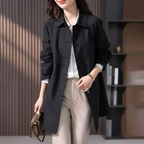 Trench mi-long femme boutonné, bleu foncé ou noir, noir