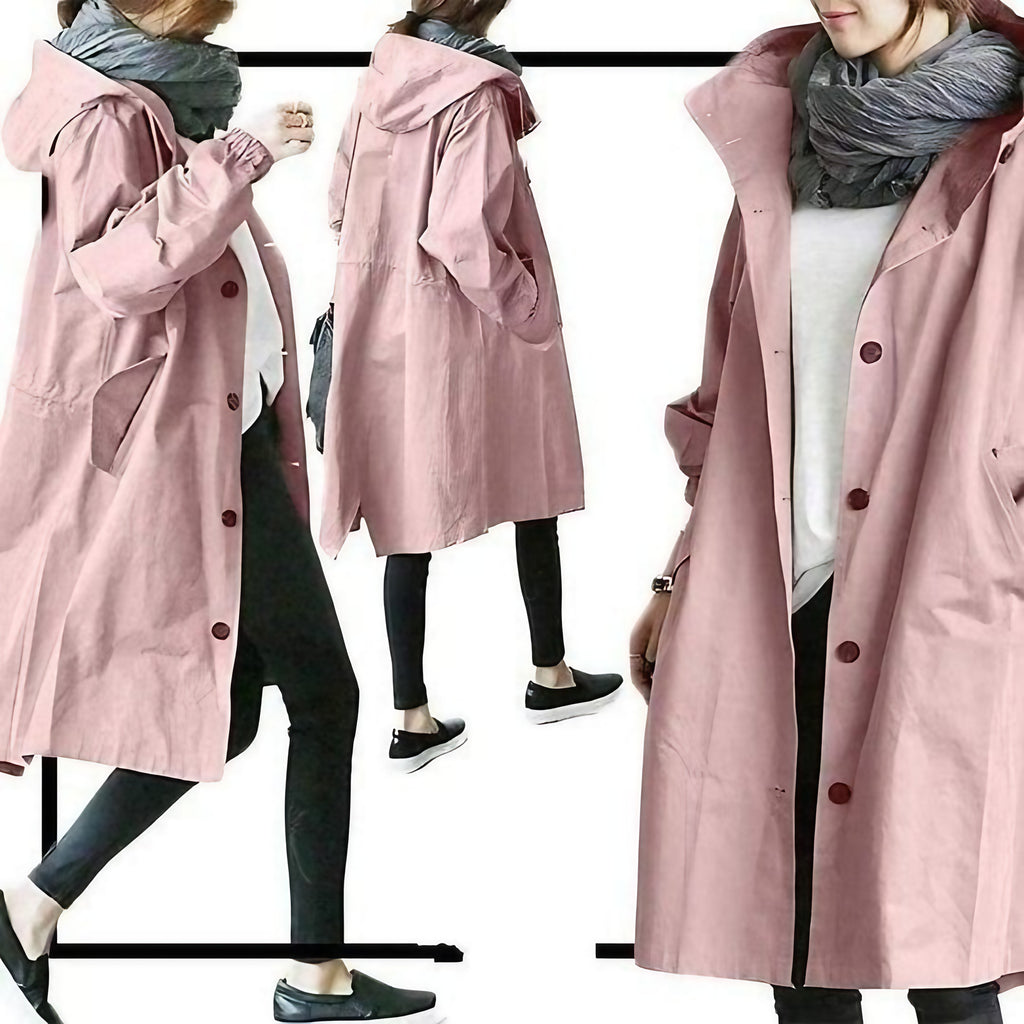 Trench imperméable femme à ceinture, doublé, du S au 5XL, rose