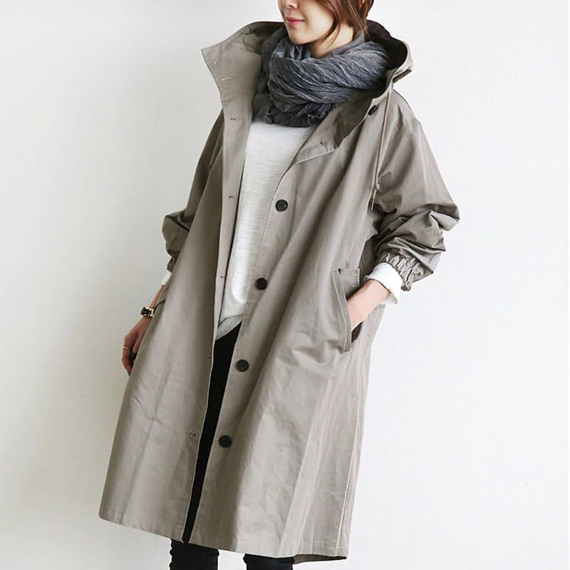 Trench imperméable femme à ceinture, doublé, du S au 5XL, gris