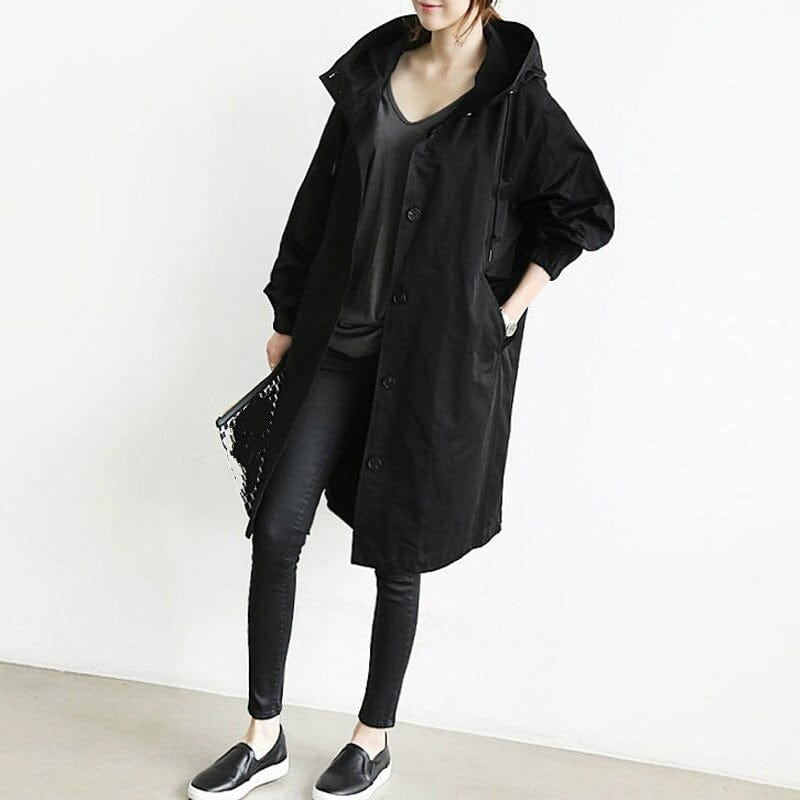Trench imperméable femme à ceinture, doublé, du S au 5XL, noir