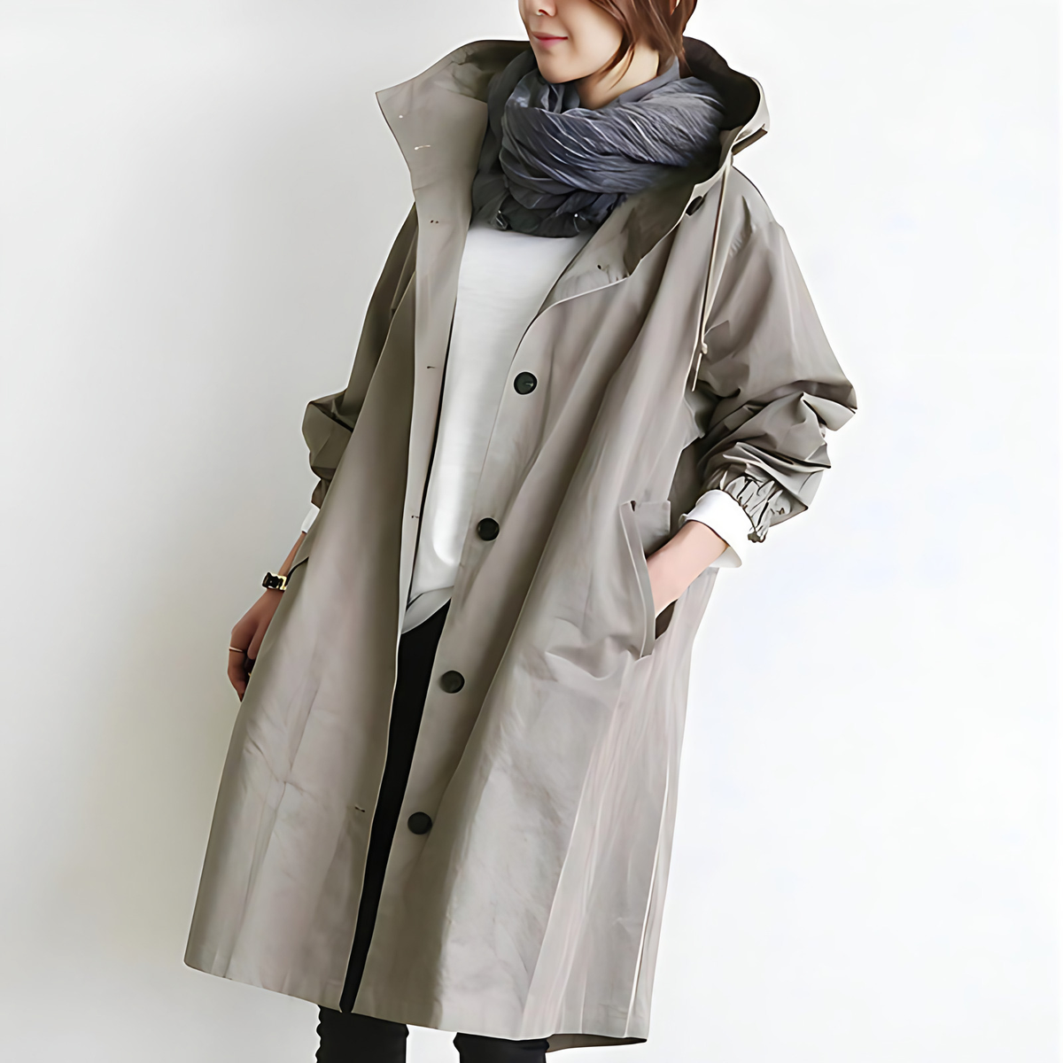 Trench femme ceinturé et boutonné, sept coloris, du S au 3XL, gris
