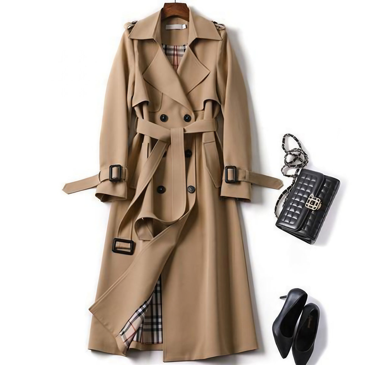 Trench coat femme léger, taille ajustable, sept coloris, kaki