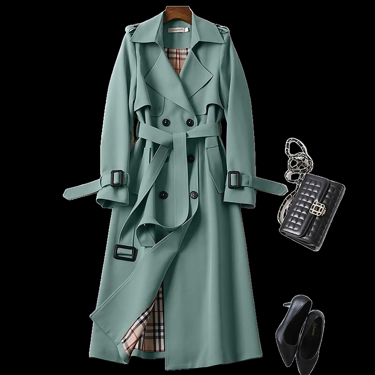 Trench coat femme léger, taille ajustable, sept coloris, vert