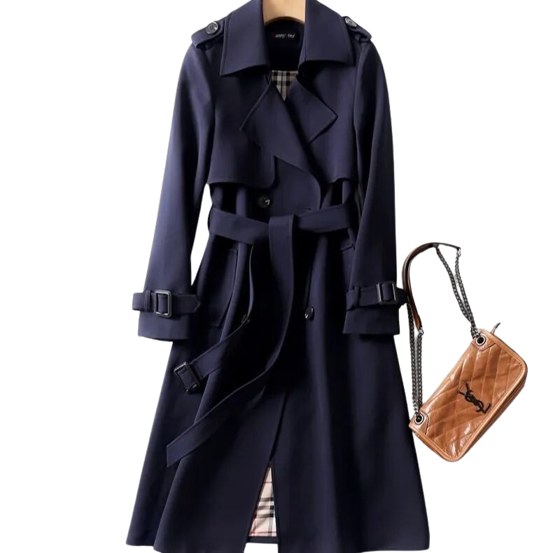 Trench coat femme léger, taille ajustable, sept coloris, bleu foncé