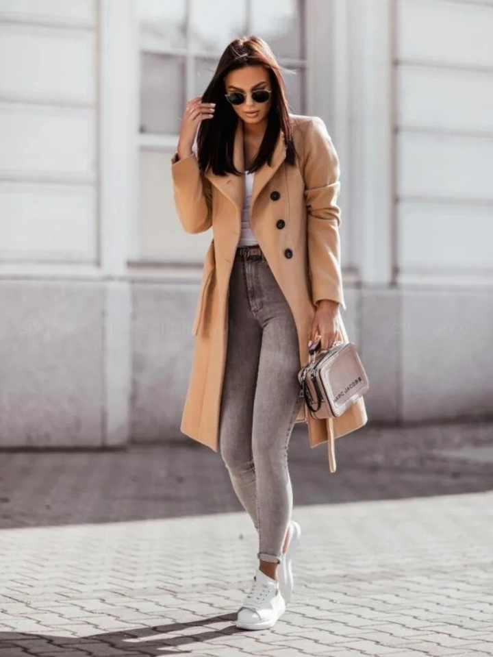 Trench-coat femme coupe ajustée, kaki, noir ou gris