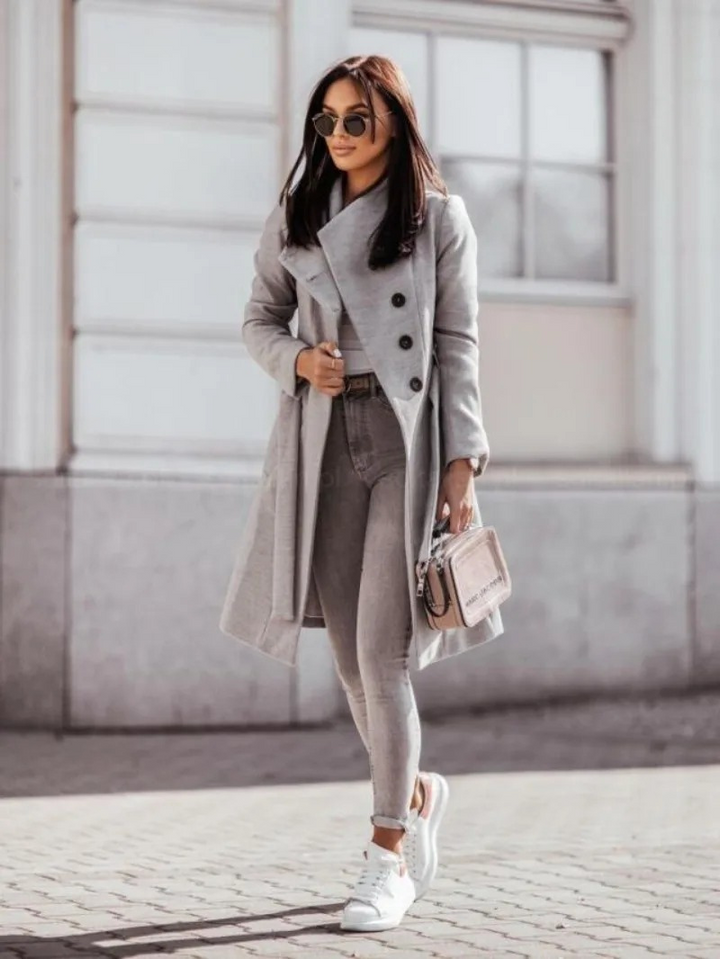 Trench-coat femme coupe ajustée, kaki, noir ou gris