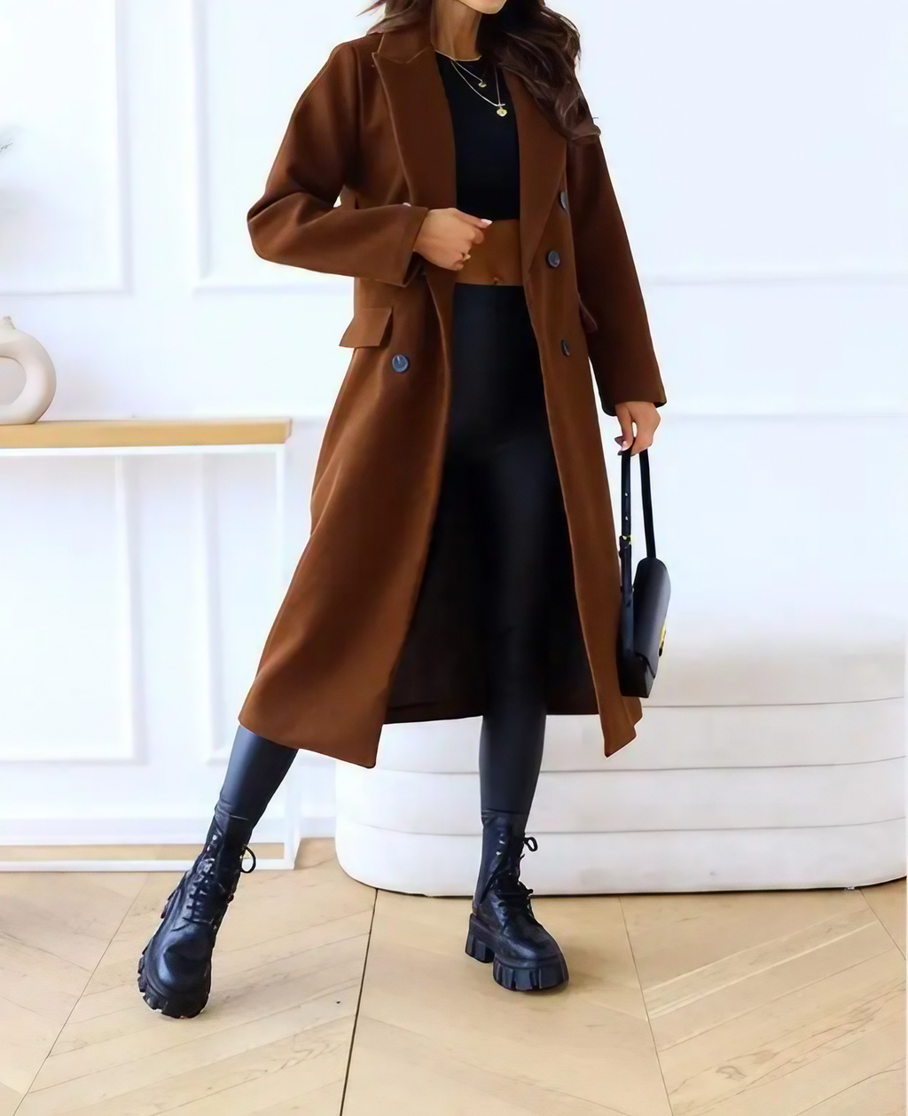 Trench long femme ajusté à ceinture, cinq coloris, S au 5XL, marron
