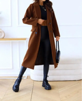 Trench long femme ajusté à ceinture, cinq coloris, S au 5XL, marron