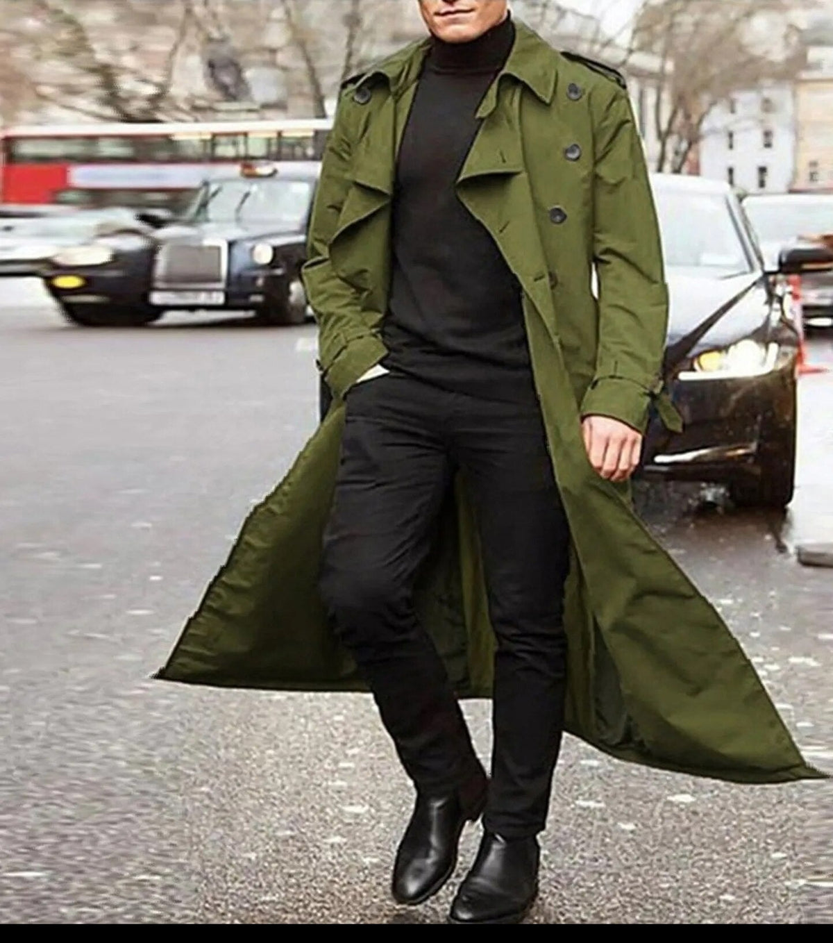 Trench homme imperméable, coupe classique, noir ou vert, vert