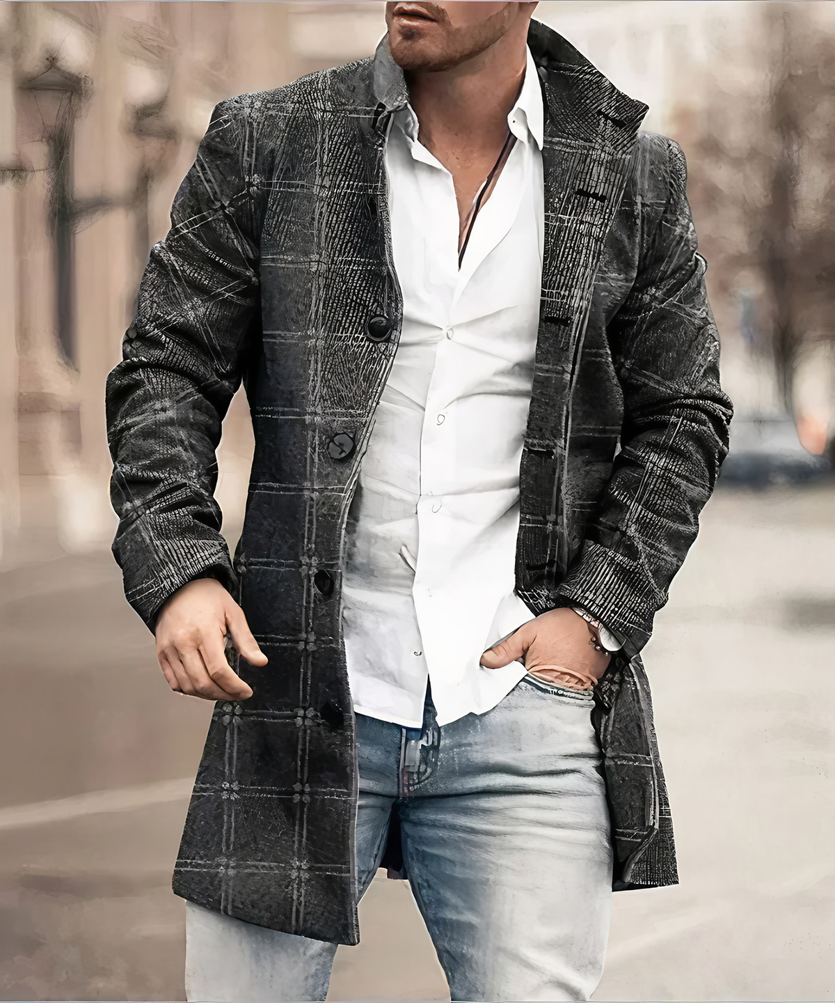 Trench coat homme coupe classique, mi-saison, du XS au 2XL, gris foncé