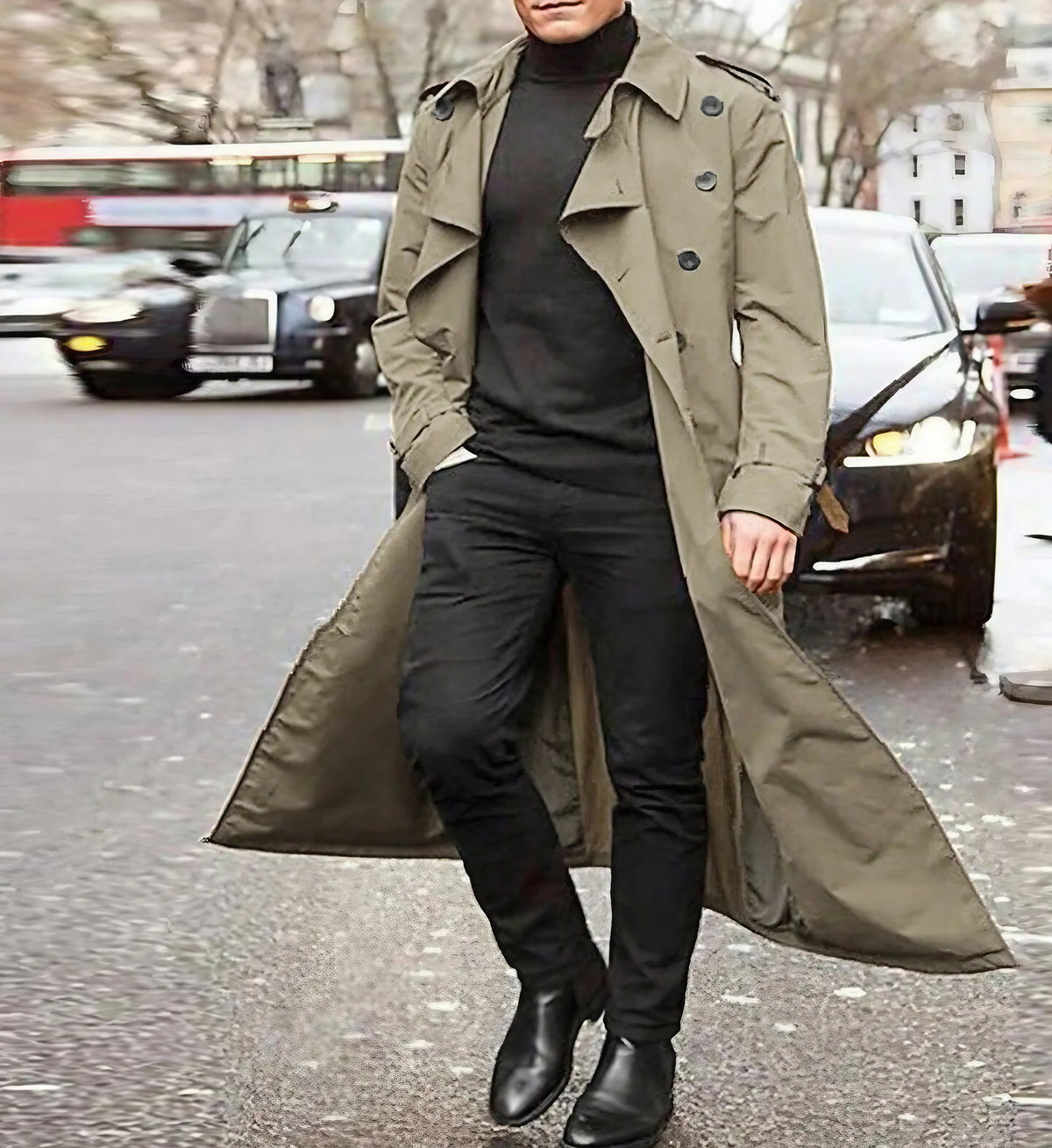 Trench homme imperméable, noir ou vert, du S au 3XL