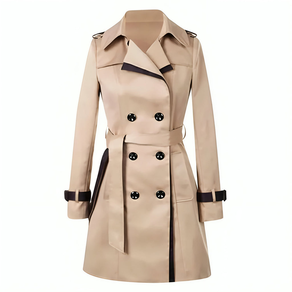 Trench long femme imperméable à ceinture, kaki ou noir