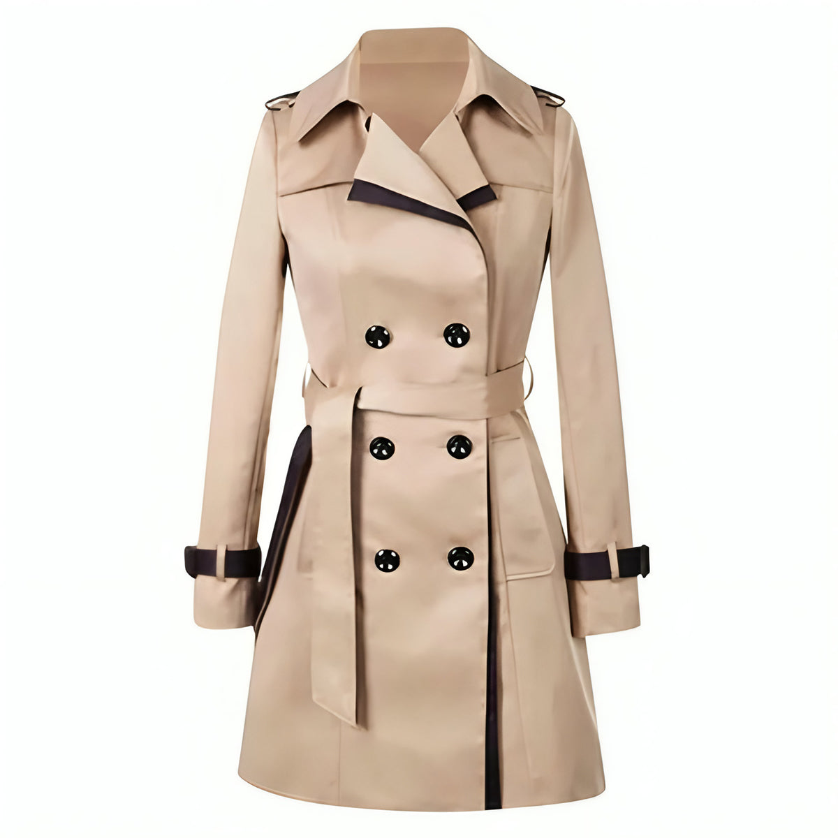 Trench long femme imperméable à ceinture, kaki ou noir