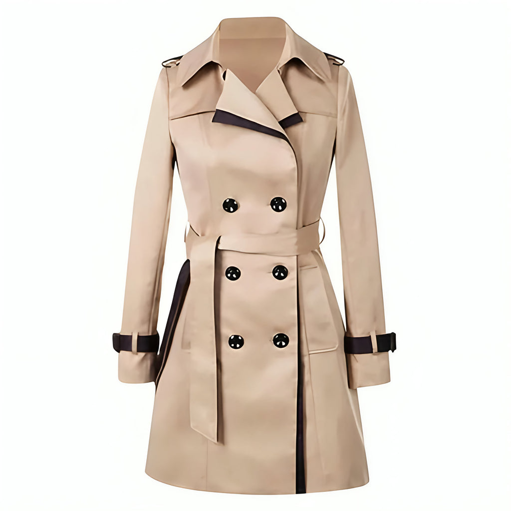 Trench long femme imperméable à ceinture, kaki ou noir, kaki