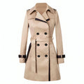 Trench long femme imperméable à ceinture, kaki ou noir, kaki